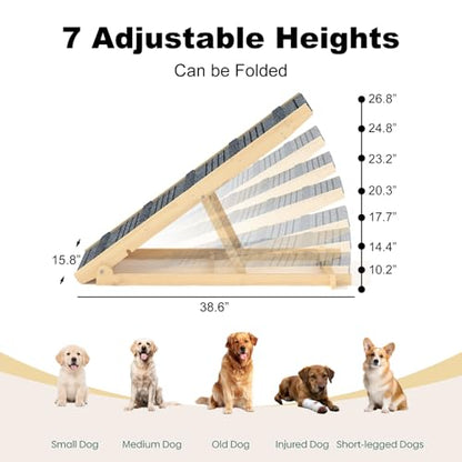TIMHAKA Dog Ramp for Bed with 7 Adjustable Heights, Supports Up to 150lbs