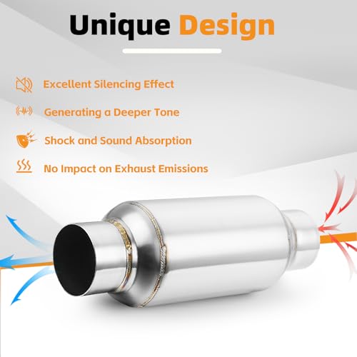 A-KARCK 2.5" Inlet Exhaust Resonator, 2.5" Inlet 2.5" Outlet 11.5" Overall Length Muffler Resonator Stainless Steel Polished - size: 2.5" Inlet/Outlet 11.5" Long - Polished