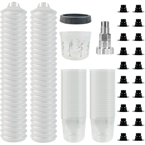 Disposable Paint Cups with Porphis Special Spray Gun Adapter Kit - 200ml/6.7oz - No-Clean Automotive Mixing Cups for HVLP Gravity Spray Guns - Auto Body Painting Supplies (50 Sets) - color: Dis-200ml-50pcs