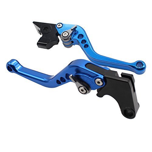 FXCNC CNC Aluminum Short Adjustable Brake Clutch Levers Compatible with YZF R3 R25 2013-2021, MT-03 MT-25 MT03 MT25 2015-2021 - color: Blue Lever with Gray Adjuster
