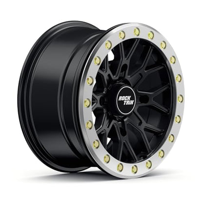 RockTrix RT104BL 15x7 Beadlock ATV UTV Wheel 4x156 4+3 Offset Black - 1pc - size: 15x7 (4+3)