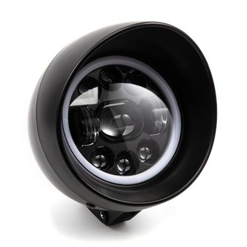 Motorcycle Headlight 7" LED Front Head Lamp Assembly For Chopper Bobber Cruises Softail 883 Steed VLX 400 600 Magna 250 750 (Black) - color: Black