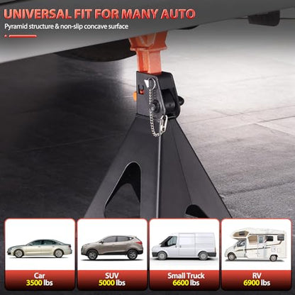 Jack Stands 6 Ton with Double Locking,Large Foot Base,Rubber Pads,for Lifting Trucks SUVS UTV/ATV MPVS,15.75"-23.23" Adjustable Height,Heavy Duty Steel Car Jack Stands,13000 lb Capacity,1 Pair - size: 6T+Rubber Pads+Gloves