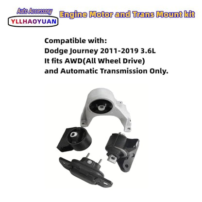 Yllhaoyuan Complete Set of 4 Motor Mounts for 2011-2019 Journey 3.6L AWD - size: 2011-2019 Dodge Journey 3.6L