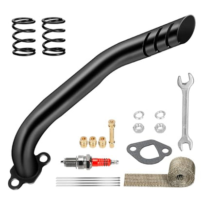 212cc Exhaust Pipe Kit Compatible with Predator 212 196cc 224cc Coleman Mini Bike CT200U CT200U-EX BT200X KT196 Go Kart Baja Warrior GX160 GX200 OHV Clone Engine Parts w/Valve Springs (Black) - color: Black