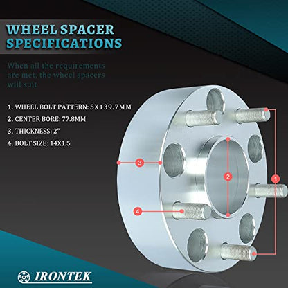 IRONTEK 2in 5x139.7mm Wheel Spacers (2", 77.8mm Hub Bore, M14X1.5 Studs) 5x5.5 to 5x5.5 Hubcentric Spacers Adapter 50mm FITS 2012-2020 for Ram 1500 [Silver 4 PCS] - size: 5x5.5-50mm