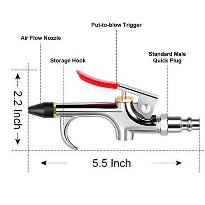 2-Way Connection Air Blow Gun, Rubber Tip, 1/4-Inch NPT Quick Fitting - size: 4 Pcs Kit