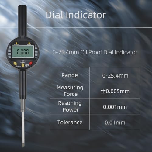 Precision Digital Dial Gauge,Dlectrical Digital Indicator Accuracy of 0.001mm/0.00005 "Metric and Imperial Measure Tool Electronic Dial Gauge with A Range of 25.4mm,for 3D Printing,CNC Machine - size: 1 in/0.001