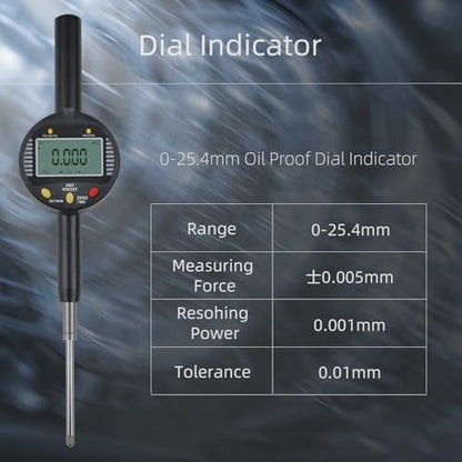 Precision Digital Dial Gauge,Dlectrical Digital Indicator Accuracy of 0.001mm/0.00005 "Metric and Imperial Measure Tool Electronic Dial Gauge with A Range of 25.4mm,for 3D Printing,CNC Machine - size: 1 in/0.001