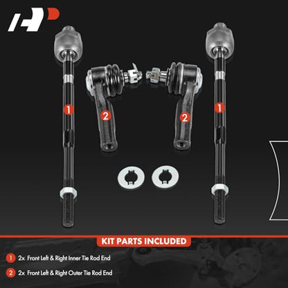 A-Premium Front Inner & Outer Tie Rod End Kit Fix Uneven Tire Wear
