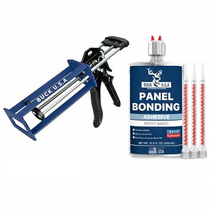 Buck Panel Bonding Adhesive & Dual Cartridge Epoxy Gun (1:1 & 2:1) – 400ml Two-Part Epoxy, 08115 Replacement with High-Thrust Applicator for Automotive & Structural Repair - size: Panel Bond & Gun (400ml), style: 1 Pack