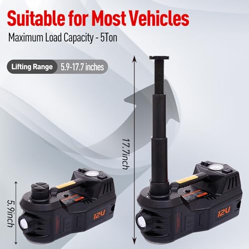 Trihelper Electric Car Jack 5 Ton 12V Floor Jack Hydraulic Jack Stand Car Lift Jack with Integrated Tire Pump for SUV Truck Sedan Vehicle Roadside Emergency Tire Change - color: Black