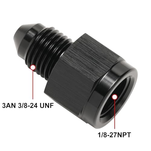 1/8 NPT Female to 3AN Male Flare Expander Fitting Adapter Aluminum Black - color: Black, size: 1/8 NPT Female to 3AN Male