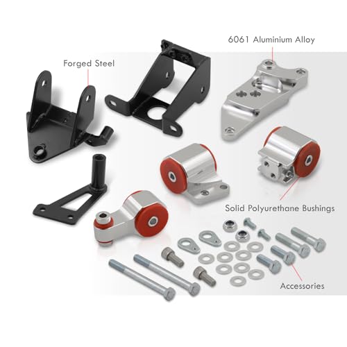 AJP Distributors JDM Billet Aluminum Steel Engine Motor Mounts Kit Polyurethane Bushings Set Compatible/Replacement For Civic Si FG FA FD K20 K24 Manual 2006 2007 2008 2009 2010 2011 06 07 08 09 10 11