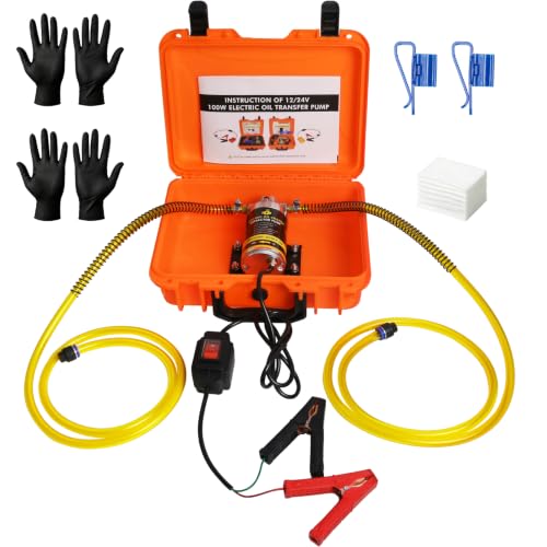 12/24V 100W Electric Oil Change Extractor Pump, Fluid Transfer Pump for Boats, Trucks, Cars, RVs, Lawnmowers - color: Orange-B