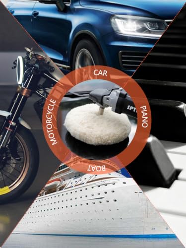 SPTA 7" (180mm) Wool Buffing Pad, Double Side 100% Natural Wool Pad with 5/8-11 Thread for 2-Sided Compound Cutting and Polishing for Automotive, Marine and Epoxies - size: 7 inch (180 mm)