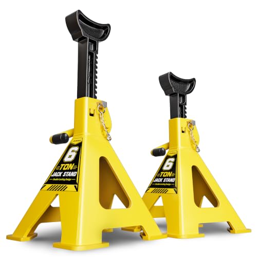 AUTOWN Jack Stands 6 Ton, Double Locking Heavy Duty Car Jack Stand, 1 Pair - color: Matte Yellow (Heavy Duty)