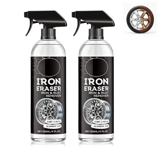 2Pcs Iron Eraser Rust Remover Spray, Iron Eraser Iron and Rust Remover Cleaner Sprays for Car Wheels and Paint, Professional Automotive Surface Cleaning, Fast Acting Rust and Brake Dust Remover