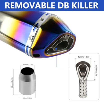 PACEWALKER Motorcycle Slip On Muffler, 1.5-2", 38-51mm Inlet, Grilled Blue - size: Grilled Blue