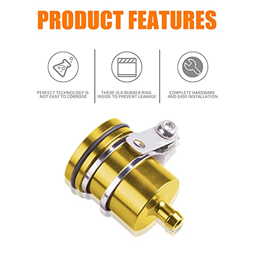 Universal Motorcycle Aluminum Brake Fluid Reservoir Oil Cup Fit For Yamaha Kawasaki Honda Suzuki BMW and more (Gold) - color: gold