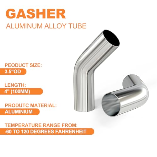 GASHER 1PCS 45 Degree Aluminum Alloy Tube Intercooler Pipe Air Intake Tube 3.5"OD, Leg Length 4" (100mm) - color: 45 degree, size: 3.5"OD (1 PC)