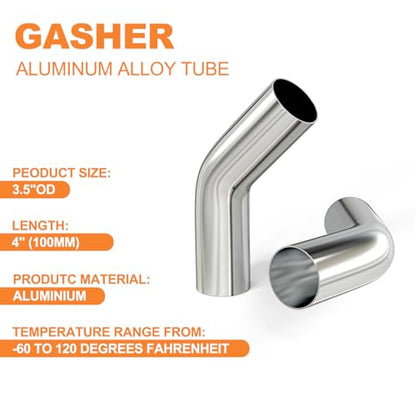 GASHER 1PCS 45 Degree Aluminum Alloy Tube Intercooler Pipe Air Intake Tube 3.5"OD, Leg Length 4" (100mm) - color: 45 degree, size: 3.5"OD (1 PC)