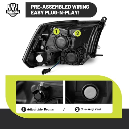 Headlights for 2009-2018 Dodge Ram 1500 Quad-Hole Single Headlight - color: A/Chrome Housing Amber Reflector Clear Lens
