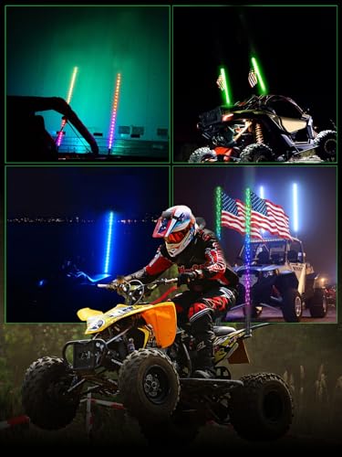 2 Pack 2FT Whip Lights with Spring Base, LED Whip Light with App & Remote Control, Spiral RGB Chasing Lighted Whips with Rocker Switch, Music Whip Light for UTV ATV - size: 2FT