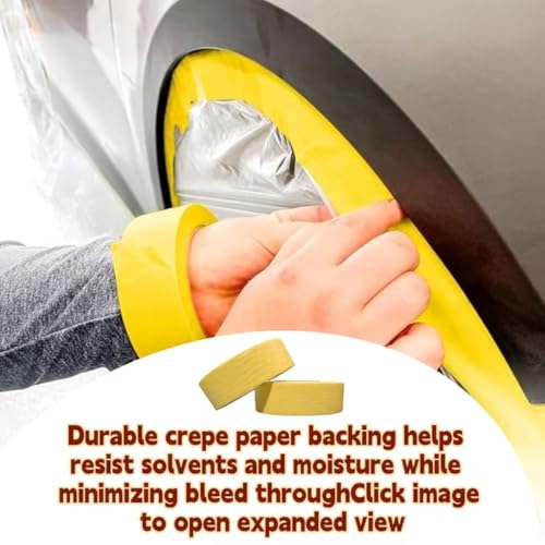 Automotive Refinish Masking Tape Yellow 36mm x 55m, Cars Vehicles Auto Body Paint Tape, Automotive Painters Tape Bulk Set for Precise Auto Painting and Detailing(2 Roll-Yellow)