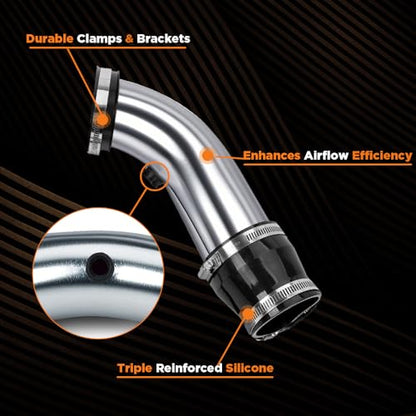BARTOO 3 Inch Cold Air Intake Pipe Turbo Piping for Car Truck Silver - color: Z-Silver Pipe