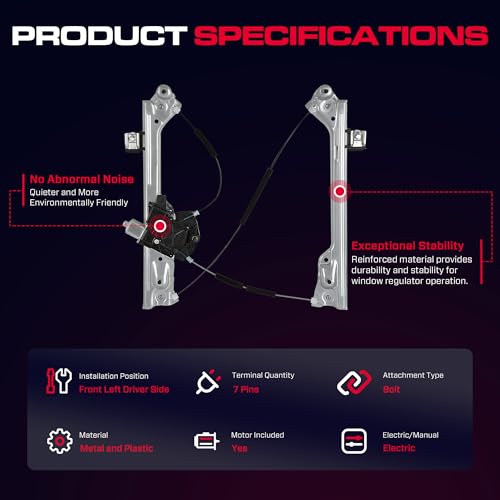 Front Driver Side Power Window Regulator with Motor (7 Pins) Fit for Chevrolet Silverado Suburban Tahoe GMC Sierra Yukon XL Cadillac Escalade ESV, 751-724