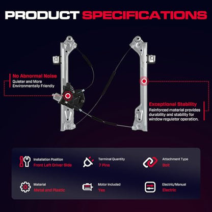 Front Driver Side Power Window Regulator with Motor (7 Pins) Fit for Chevrolet Silverado Suburban Tahoe GMC Sierra Yukon XL Cadillac Escalade ESV, 751-724