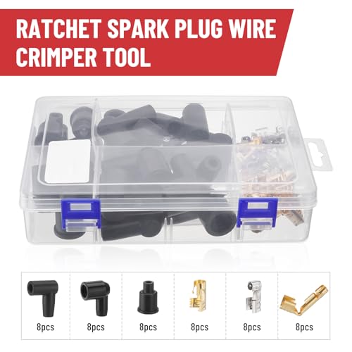 Ratchet Spark Plug Wire Crimping Tool Kit, 180°/90°/Straight Terminals - color: With Spark Plug Wires