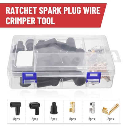 Ratchet Spark Plug Wire Crimping Tool Kit, 180°/90°/Straight Terminals - color: With Spark Plug Wires