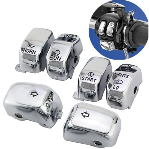 Motorcycle Hand Control Switch Button Cover Cap Kit Fit for Harley 1996-2017 VRSC Sportster,1996-2013 XL & XR,1996-2011 Dyna,1996-2010 Softail and 1998-2001 Road King Models,6pcs (Chrome) - color: Chrome