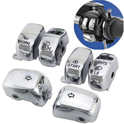 Motorcycle Hand Control Switch Button Cover Cap Kit Fit for Harley 1996-2017 VRSC Sportster,1996-2013 XL & XR,1996-2011 Dyna,1996-2010 Softail and 1998-2001 Road King Models,6pcs (Chrome) - color: Chrome