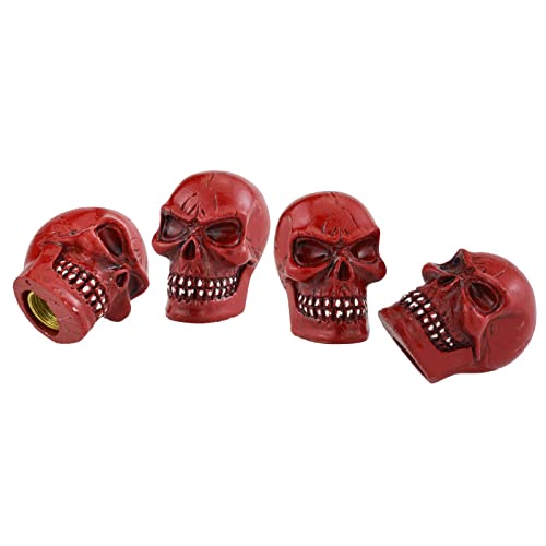 Valve Stem Caps Skull Wheel Air Stem Covers Car Tire Rim Heads for Most Vehicles Bicycles Motorcycles, Red - color: Red