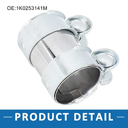 Exhaust Pipe Sleeve Connector Clamp Coupler 1K0253141M 56 x 94 mm Exhaust Band Clamp Sleeve for Volkswagen Golf 1991-2006,2010-2013 Stainless Steel Silver Tone