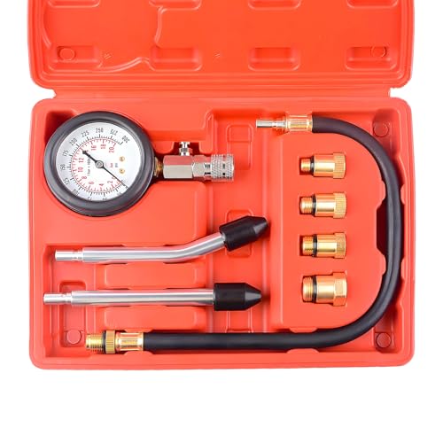 Compression Tester Kit, 0-300 PSI Petrol Engine Cylinder Pressure Test Tool with Hose & Adapters, Small Engine Compression Gauge Tool Set for Testing Car Motorcycle Snowmobile