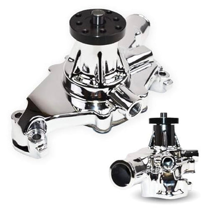 A-Team Performance 6-Blade Aluminum Water Pump - 5-5/8 in H, 5/8 in Shaft High-Volume Pump - Compatible with Small Block Chevrolet 265-400 Ci Engines