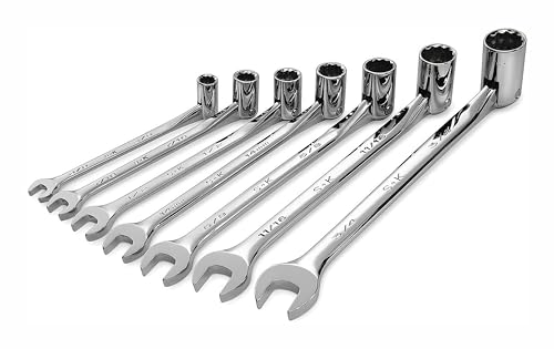 SK Professional Tools 86132 7-Piece 12-Point Fractional Flex Long Combination Wrench Set - SuperKrome Finish, Set of 7 Chrome Wrenches Made in USA