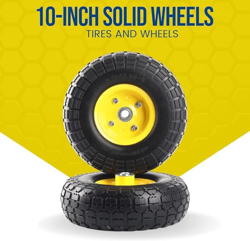 AR-PRO 10" Solid Tire and Wheel, Flat Free 4.10/3.50-4 Tire, 2-Pack - color: Yellow