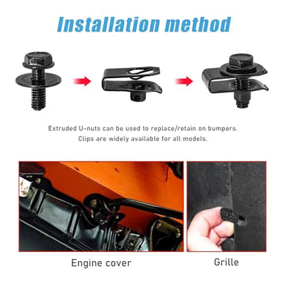 Ohleats 35 PCS Car Engine Under Cover Splash Shield Guard Body Bolts, Auto Bumper Extruded U-Nuts Clips Kit, Fender Liner Push Retainer Fastener Rivet Clips, Car Accessories - color: 35 PCS