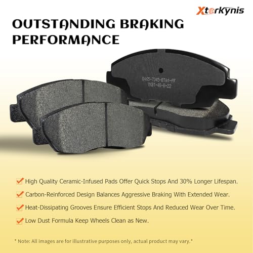 Front and Rear Ceramic Brake Pads for Toyota Camry 2018-2024, Corolla Cross 2022-2023, Rav4 2019-2023, Avalon C-Hr 2019-2022, Venza 2021-2023, Lexus Es250 Es300h Es350 Ux200 Ux250h