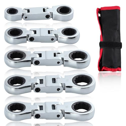SPEEDWOX 5pcs Double Box End Flex-Head Ratcheting Combination Wrench Set - Metric Wrench Sets - style: Metric