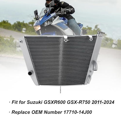 Aluminum Radiator Cooler fit for Suzuki GSXR600 GSX-R750 2011-2024 - color: Silver