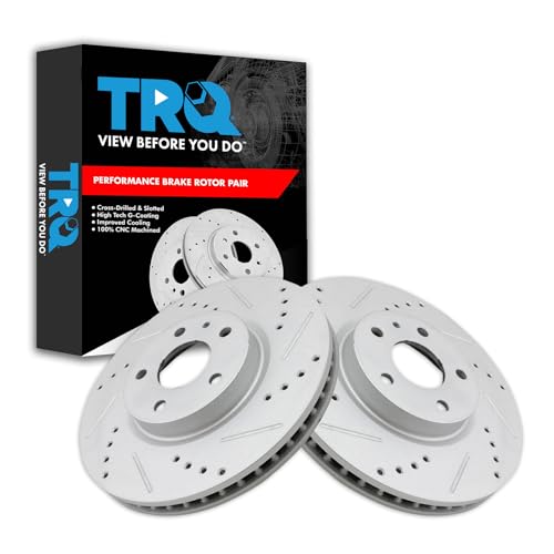 TRQ Performance Front Brake Rotor Set Coated Drilled Slotted - style: BRA75043