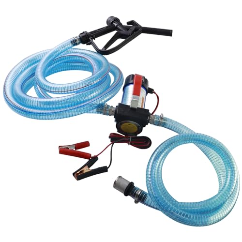 12V 175W Portable Diesel Fuel Transfer Pump, 12 GPM Self-Priming with Manual Nozzle, 6.5ft Suction & 13ft Discharge Hose, 3/4" NPT for Diesel/Kerosene/Machine Oil