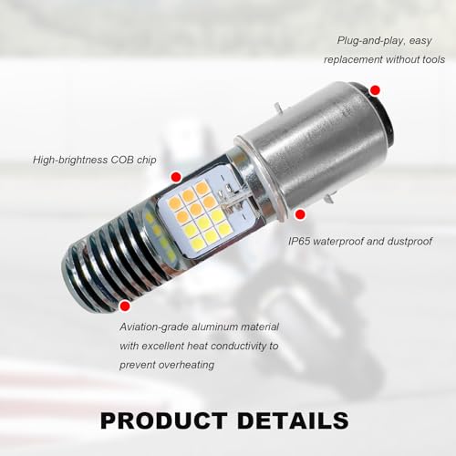 9-16V H4 LED Motorcycle Headlight Bulbs, Super Bright 3030 Chips Bulb Halogen Lamp Replacement, Waterproof High/Low Beam LED Headlight Bulb for Most Motorcycles ATVs (BA20D, White & Yellow) - color: BA20D, White & Yellow