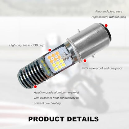 9-16V H4 LED Motorcycle Headlight Bulbs, Super Bright 3030 Chips Bulb Halogen Lamp Replacement, Waterproof High/Low Beam LED Headlight Bulb for Most Motorcycles ATVs (BA20D, White & Yellow) - color: BA20D, White & Yellow